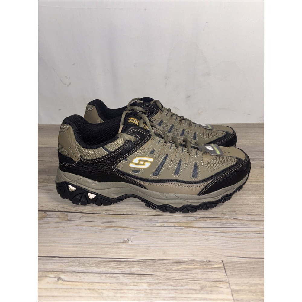 Mens 10 Skechers After Burn Memory Foam Lace-Up Sneaker Pebble / Black NEW - Picture 2 of 11